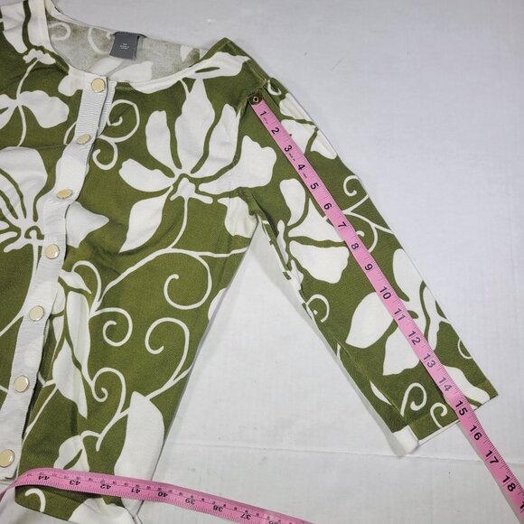 Ann Taylor Petites Green & White Floral Button-Down Cardigan Sweater Size S - Picture 5 of 7